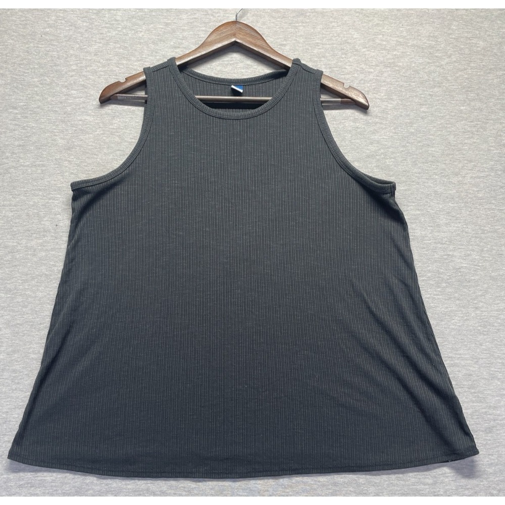 Old Navy Luxe Ribbed Tank Top Womens L Charcoal Gray Crew Neck Casual Everyday